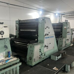 Roland Rekord >> 4 cores de impressão >> Formato máximo 102x72 cm >> Formato Mínimo de impressão 33,5x68 cm >> Ano de Fabricação 1990 >> Espessura máxima do papel 0,8 mm >> Velocidade Máxima 12 mil folhas/hora >> Molha Alcoolor >> Pilha alta na saída