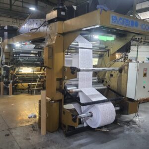 Impressora FevaFlex 1000  Ano. 93 FEVA 4 cores Com frente Verso Doctor blend 6 anilox da Apex Bohinador e desbobinador Duplo  Controle de tensão e freio da Altec Relação de cilindros